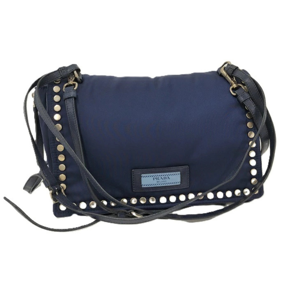 Prada Shoulder Bag Studded Navy Blue